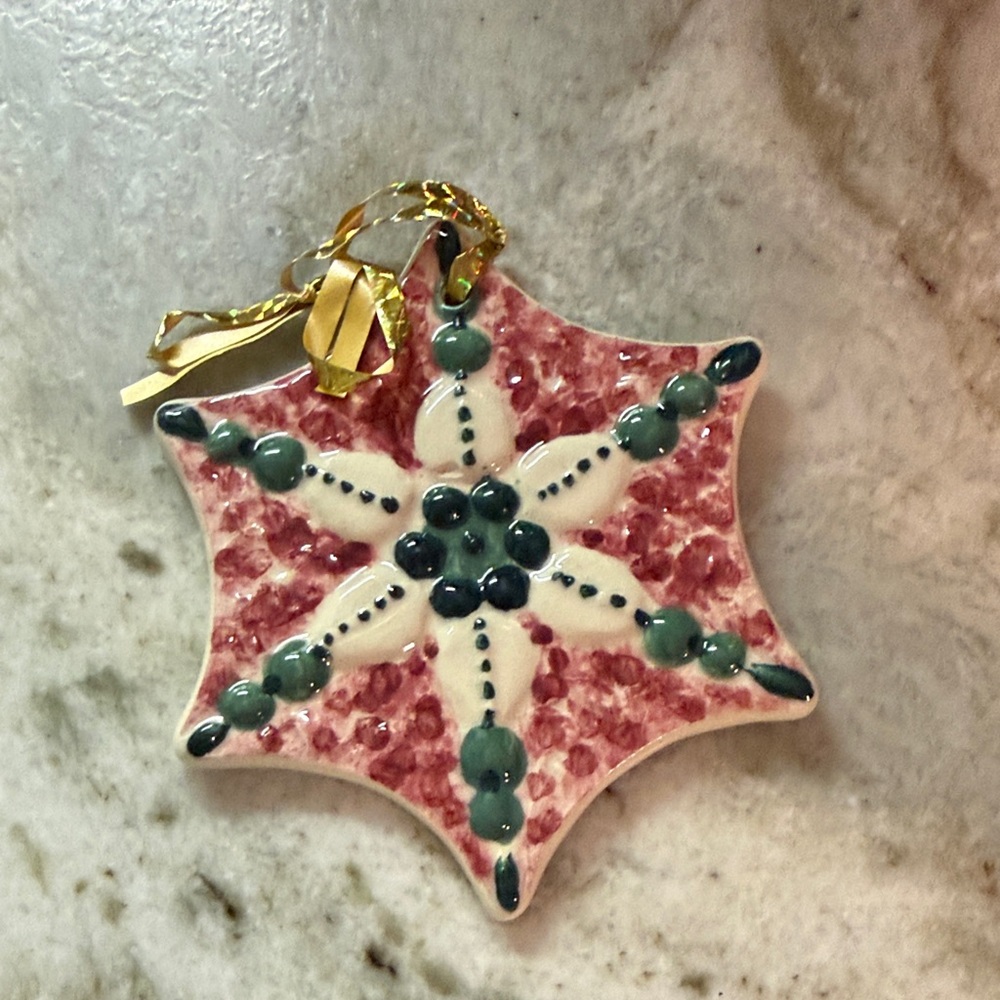Gail Pittman Star-Shaped Ceramic Ornament with Pink and Green Design